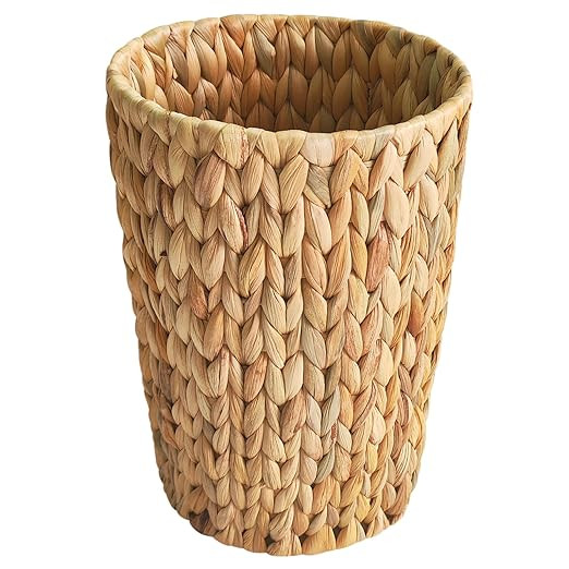 Wicker Trash Can,Small Bathroom Trash Can,Water Hyacinth Wicker Waste Basket for Bathroom,Boho Wa... | Amazon (US)