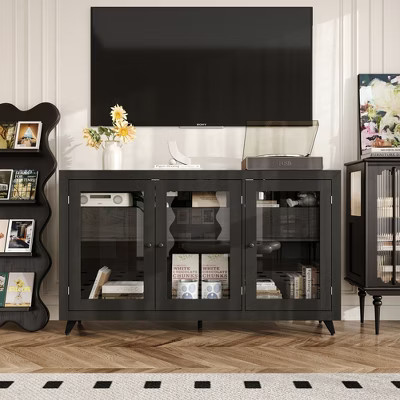 FUFU&GAGA Black Modern Storage Cabinet: Drawers & Glass Doors for Organized | Target