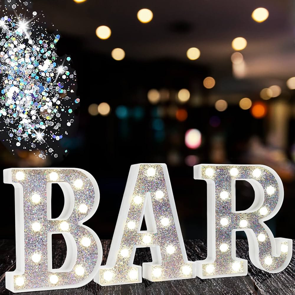 Light Up Bar Sign, Glitter Marquee Bar Letter Signs for Home Decor, Illuminated Bar Letter Lights... | Amazon (US)