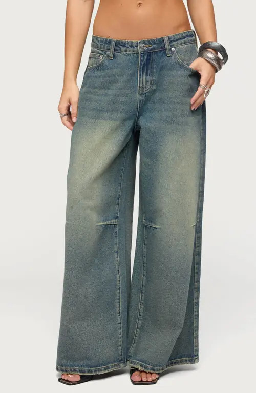 EDIKTED Adjustable Low Rise Baggy Jeans in Dark-Blue at Nordstrom, Size X-Small | Nordstrom