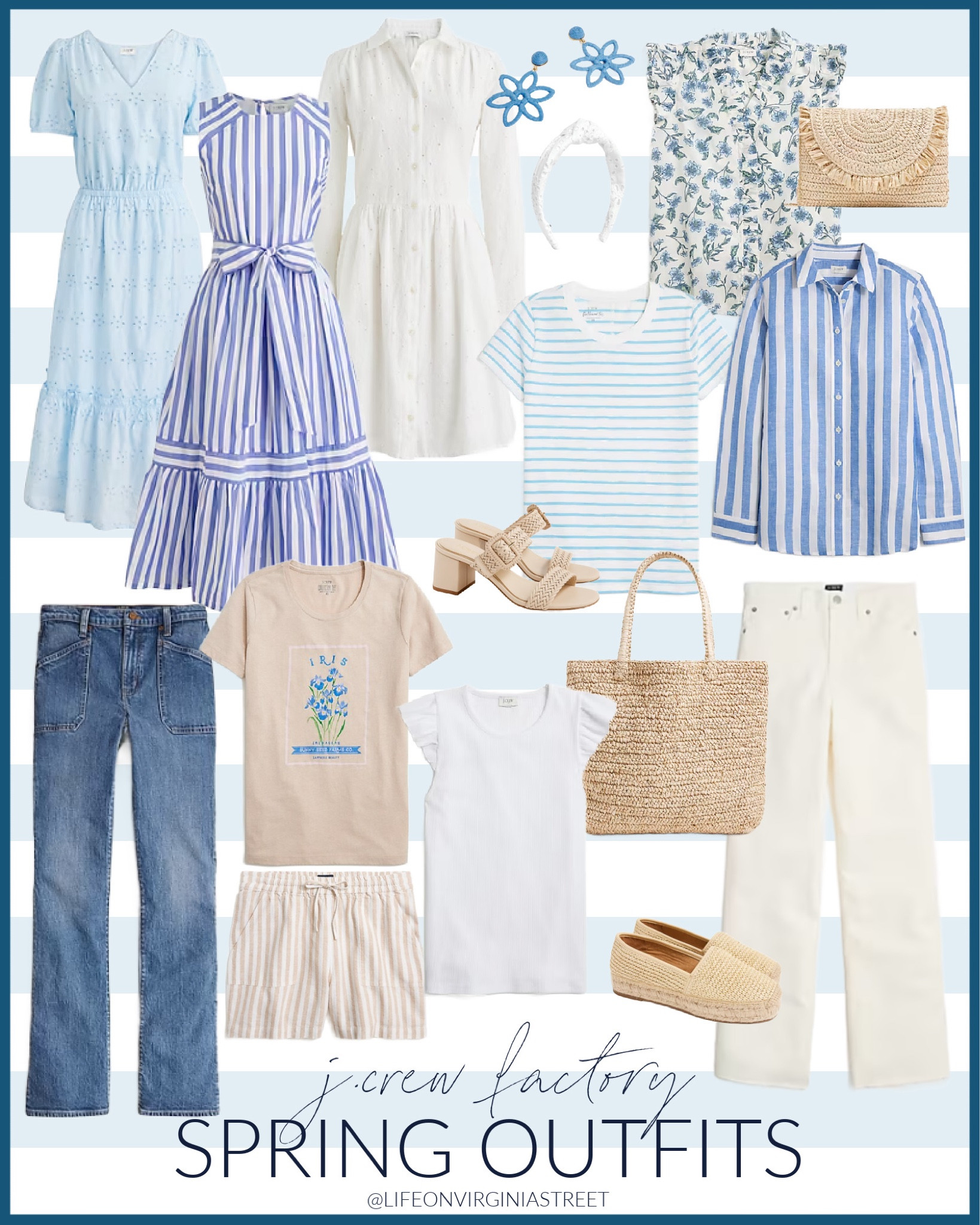 Loving these cute new spring outfit finds from J Crew Factory! Includes an eyelet dress, striped sleeveless shirt dress, white jeans, cute graphic tees, a floral top, raffia clutch, raffia shoes, striped cotton shorts, a straw beach tote, and more! And they’re all on sale!
.
#ltksalealert #ltkfindsunder50 #ltkfindsunder100 #ltkstyletip #ltkmidsize #ltkover40 #ltkseasonal #ltkwedding #ltkworkwear Easter dress ideas, wedding guest dresses, teacher outfits, work outfits 

#LTKSeasonal #LTKworkwear #LTKsalealert