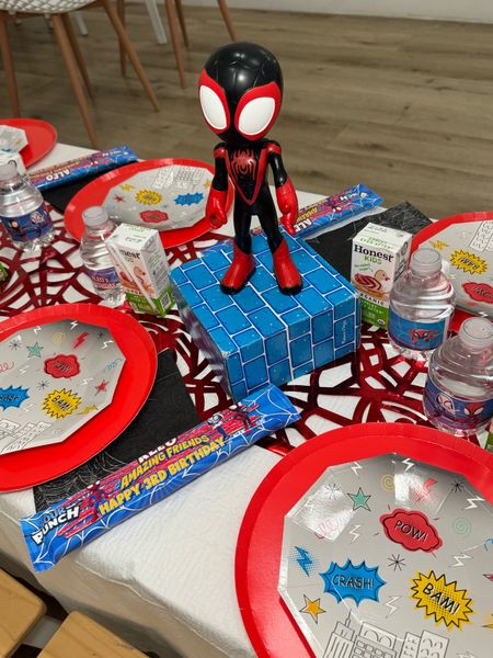 Spiderman themed table setting for my son’s third birthdayy