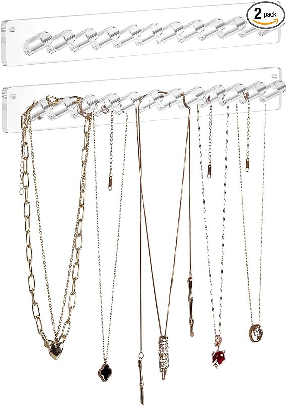 AITEE Necklace Holder, Acrylic Necklace Organizer Wall Mounted with 12 Hooks, for Hanging Necklac... | Amazon (US)
