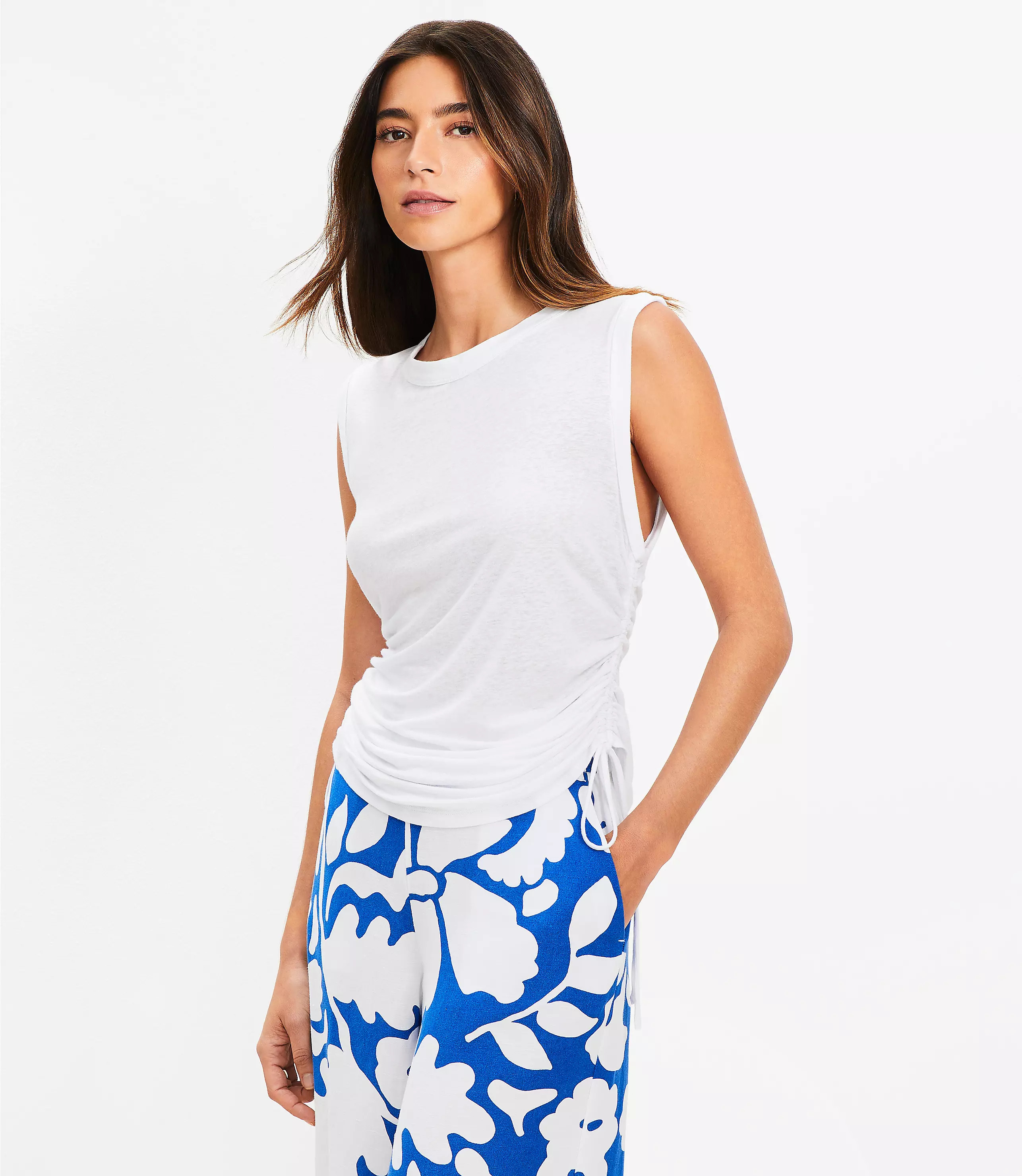 Side Tie Linen Blend Tank Top | LOFT