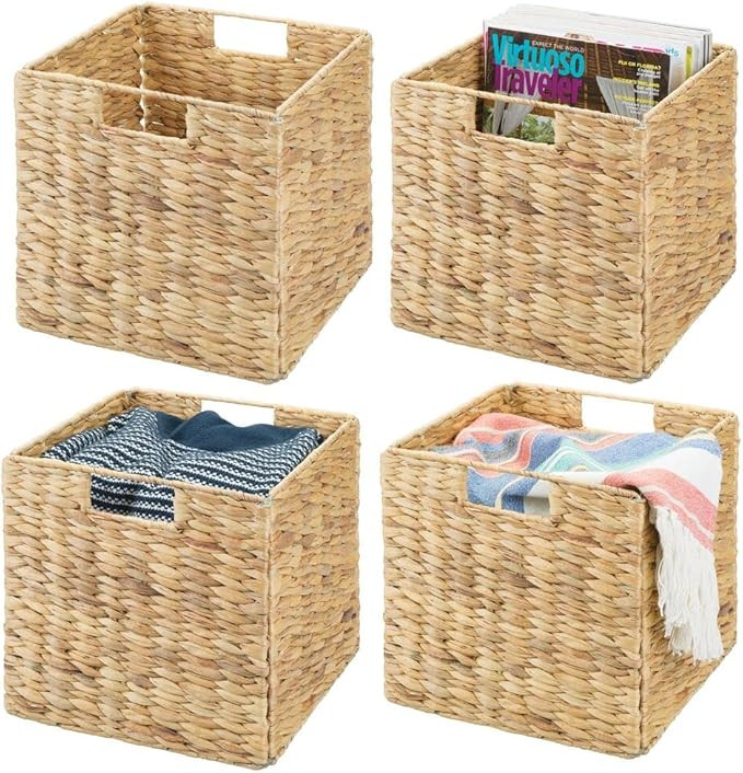 mDesign Natural Woven Hyacinth Cube Bin Basket Organizer with Handles, Storage for Bedroom, Home ... | Amazon (US)