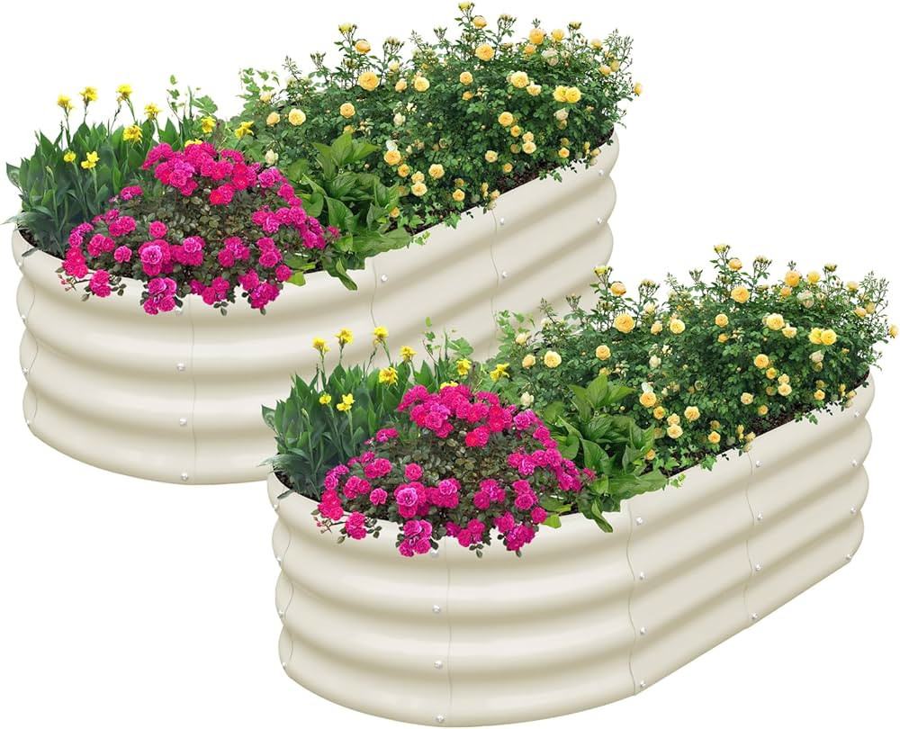 SnugNiture Galvanized Raised Garden Bed Outdoor, 2 Pcs 4x2x1ft Oval Metal Planter Box for Plantin... | Amazon (US)