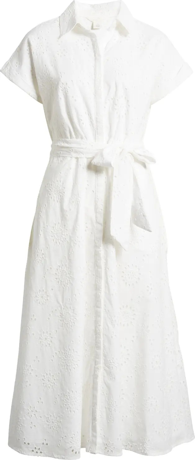 Caslon® Eyelet Embroidery Cotton Shirtdress | Nordstrom | Nordstrom
