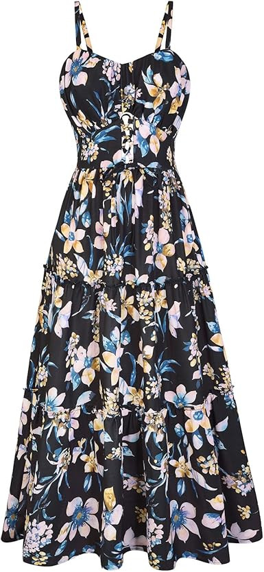 GRACE KARIN 2026 Women's Spaghetti Vacation Sundress Summer Beach Flowy Boho Floral Maxi Dresses ... | Amazon (US)