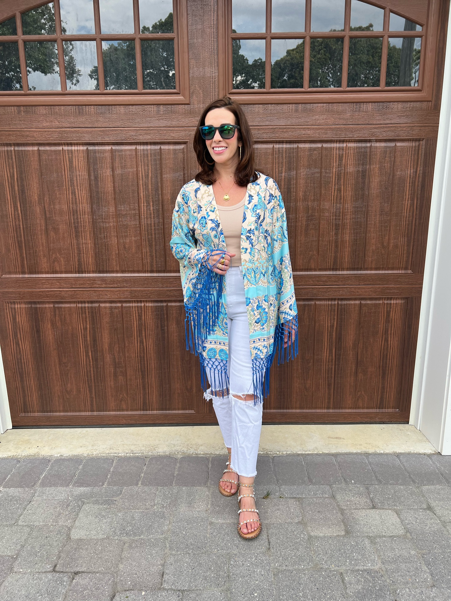 Kimono (size small). Beige tank (size small). White ripped jeans (size 27/4). Beige stuffed sandals (size 8.5). #kimono #tank #cami #beigetank #jeans #whitejeans #highwaistedjeans #sandals #whitestuddedsandals #falloutfits 
Fall Outfits Jeans 

#LTKStyleTip #LTKSeasonal #LTKFindsUnder100