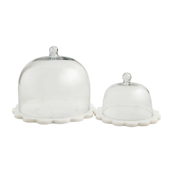 Scalloped marble cloche set | Mud Pie