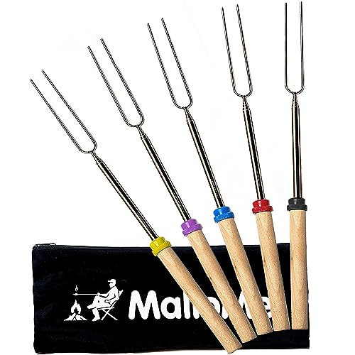 MalloMe Smores Sticks for Fire Pit Long - Marshmallow Roasting Sticks Smores Kit - Smore Skewers Hot Dog Fork Campfire Cooking Equipment, Camping Essentials S'mores Gear Outdoor Accessories 32" 5 Pack | Amazon (US)