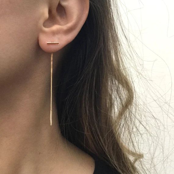 Ear Threader Earrings Gold Ear Threader Sterling Silver | Etsy | Etsy (US)
