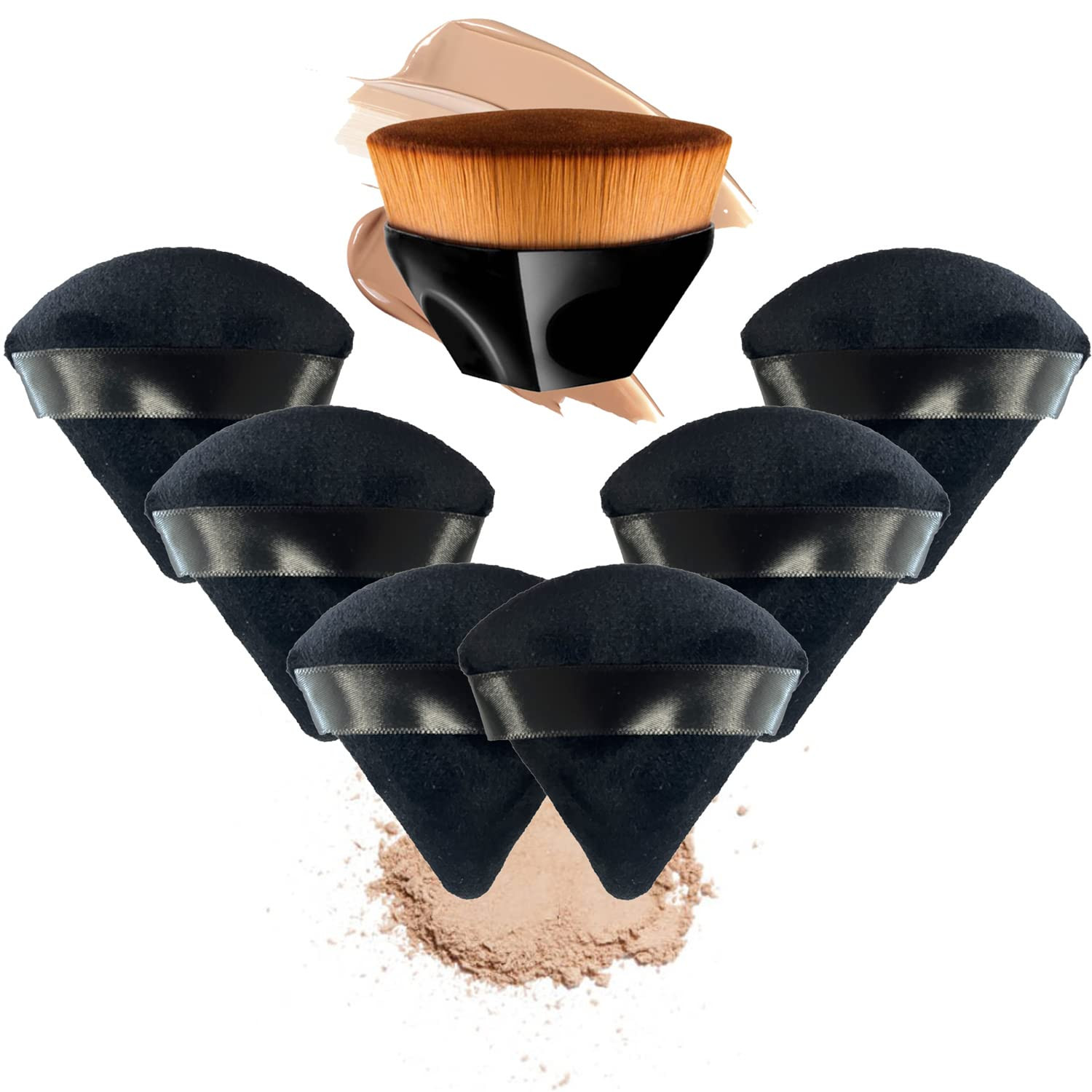 Skinbae Foundation Brush, Triangle YPF5&nbsp;Powder Puff, 6+1 Pieces Makeup Powder Puffs and Kabu... | Walmart (US)