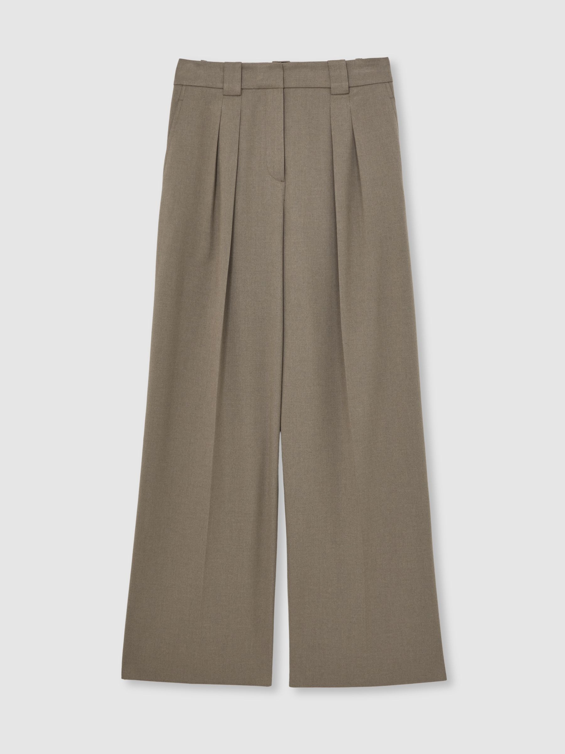 Petite Wide-Leg Pleated Trousers in Neutral | Reiss US