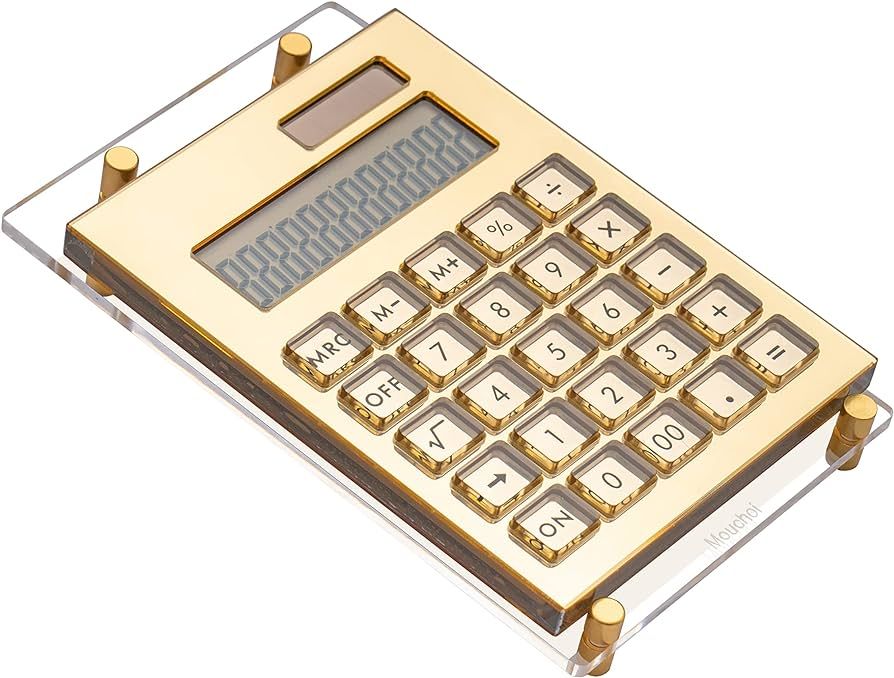 Calculator Gold Mirror, Solar Power Acrylic Slim Calculator with Large LCD Display and Stand, 12 ... | Amazon (US)