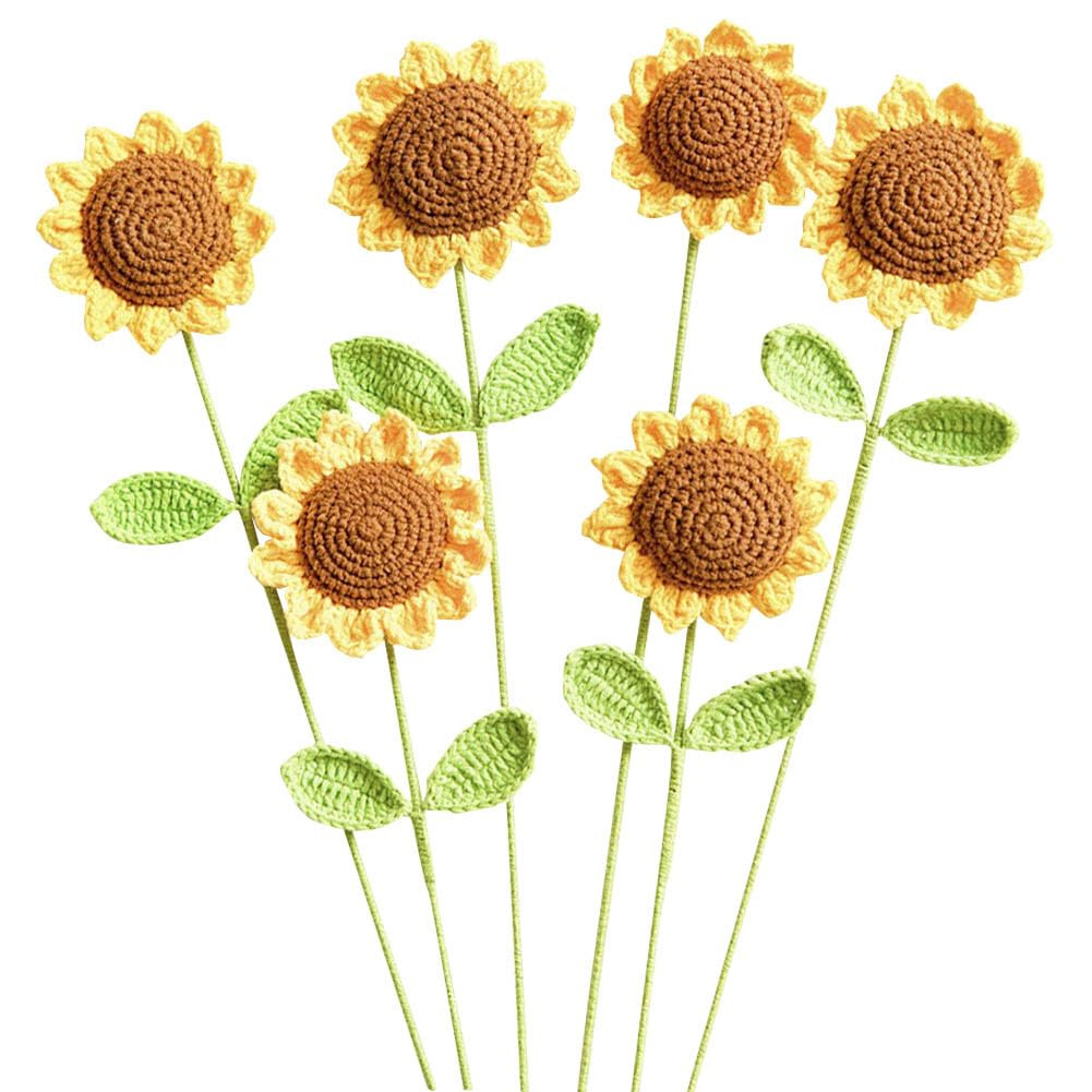 JOONOR 6 Pieces Completed Crochet Flowers Bouquet Hand-Knitted Sunflower with Bouquet Package Bag... | Amazon (US)