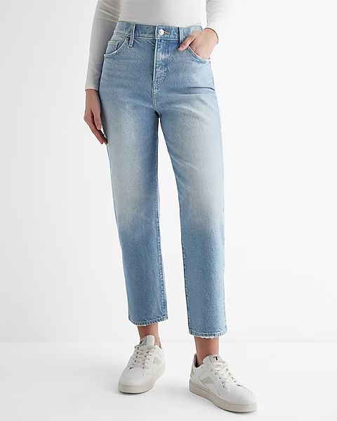 High Waisted Light Wash Straight Ankle Jeans | Express