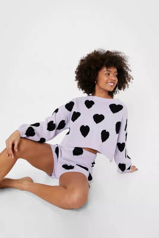 Knitted Heart Sweater and Shorts Lounge Set | Nasty Gal (US)
