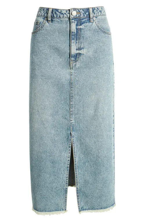 Treasure & Bond Frayed Hem Denim Skirt in Medium Wash at Nordstrom, Size Small | Nordstrom