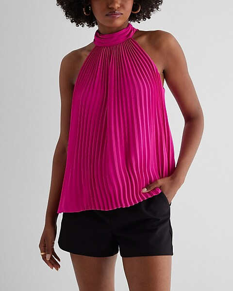 Tie Halter Neck Pleated Top | Express