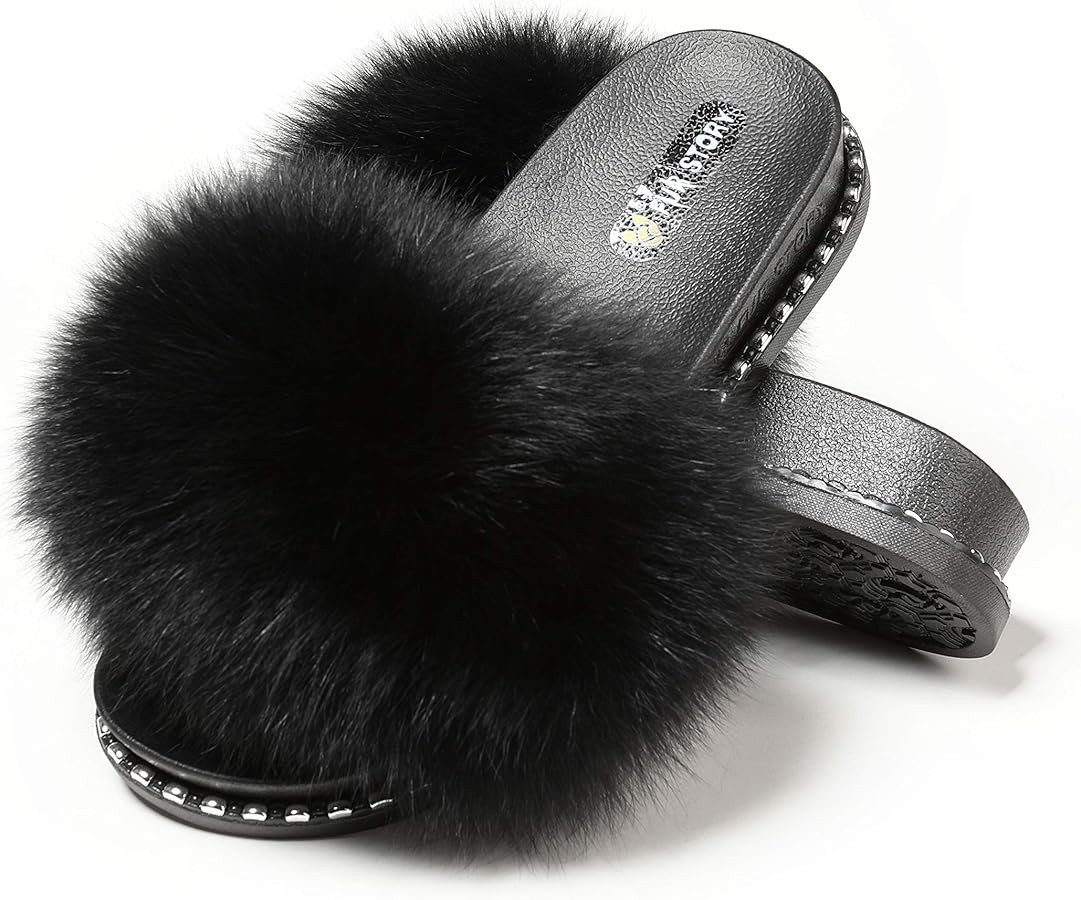 Fur Story Fur Slides Slippers Furry Fuzzy Slides Platform Sandals Open Toe Fluffy Slides Fur Feat... | Amazon (US)