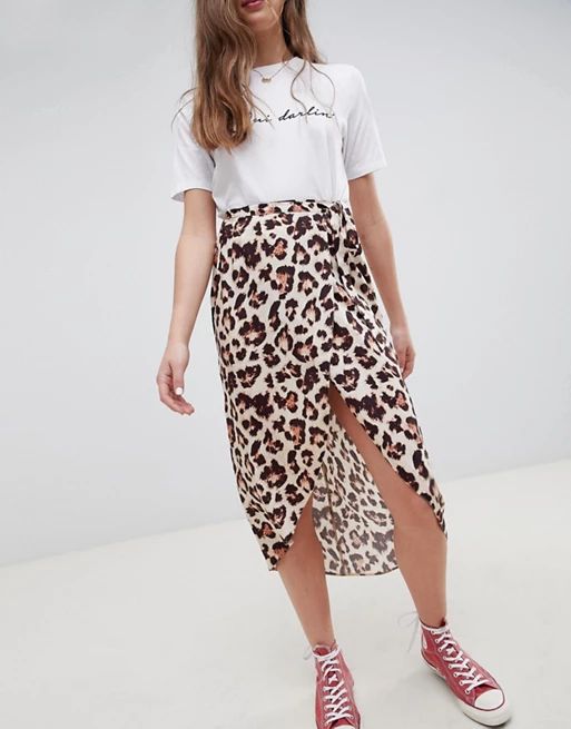 ASOS DESIGN leopard print wrap midi skirt | ASOS UK