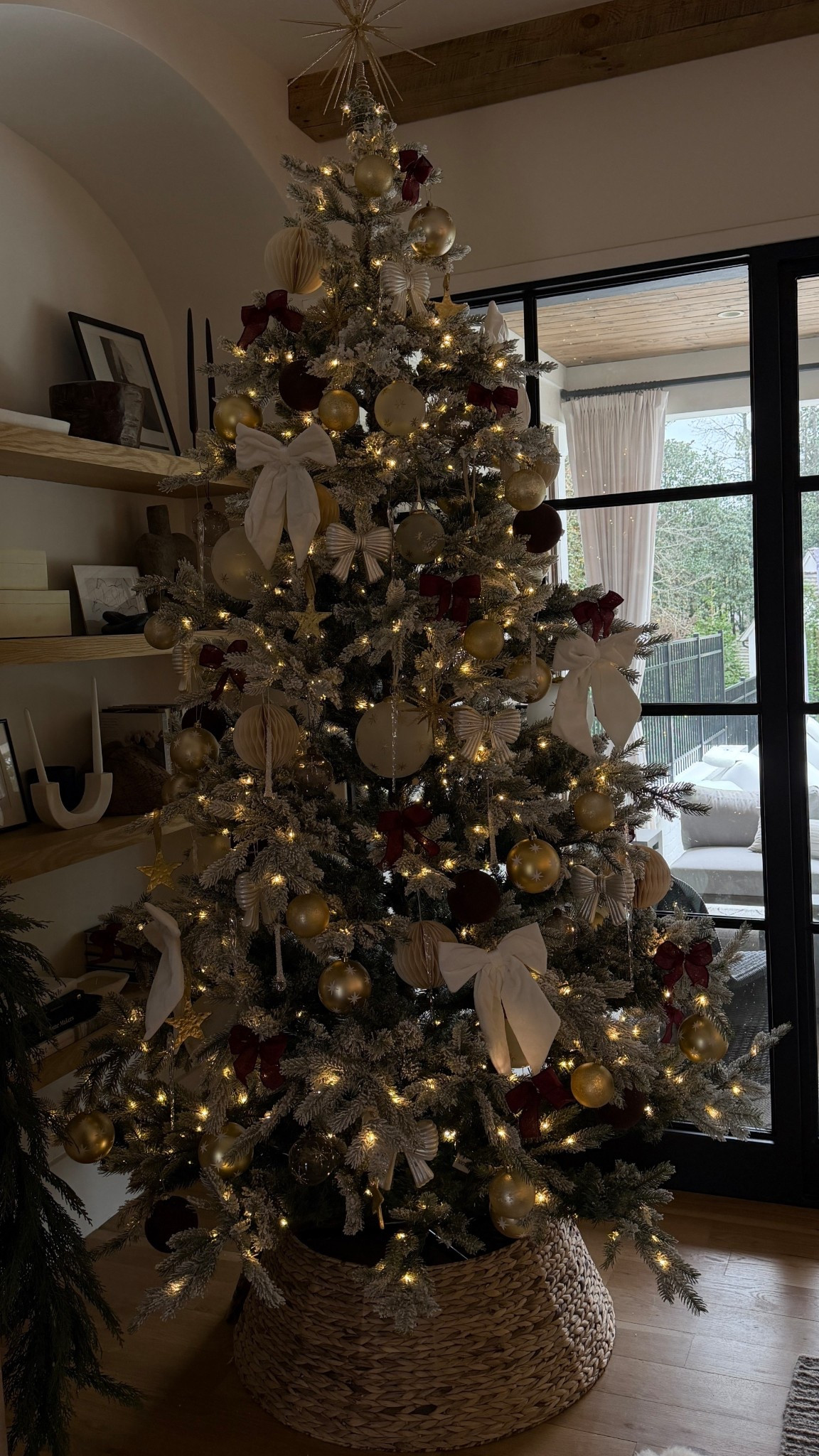 9ft flocked tree (on sale) + tree trimmings! #christmasdecor #tree
(tree collar is balsam hill)

#LTKSaleAlert #LTKHoliday #LTKSeasonal