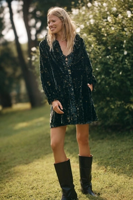 The Keira Long-Sleeve Velvet Mini Dress by Pilcro | Anthropologie (US)