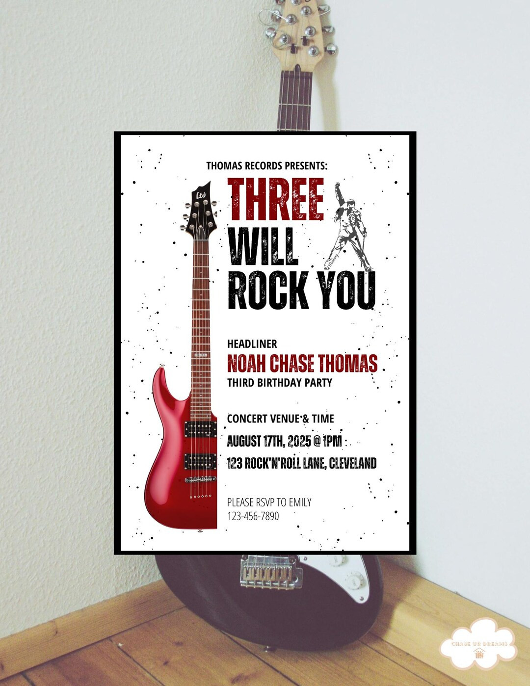 Three Will Rock You Birthday Invitation, 1st Birthday Rock N Roll Invite Boy, Third Birthday Part... | Etsy (US)