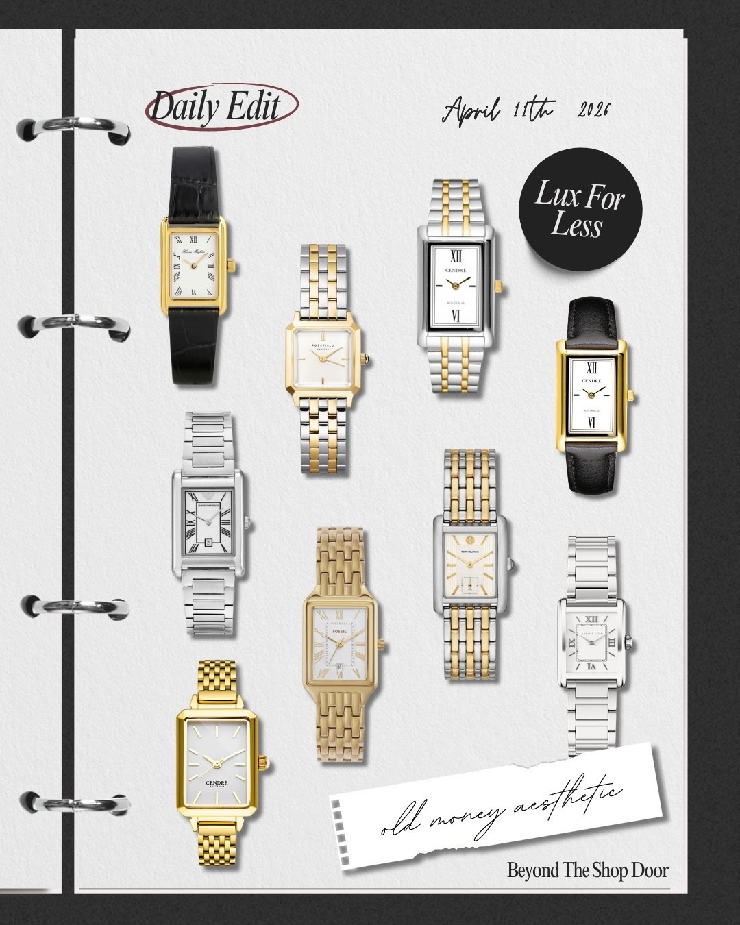 Lux for Less Edit — Old Money Watch Aesthetic

I’d absolutely love the budget for a Cartier Tank Watch.

However there are some great affordable alternatives that capture that same refined, old money aesthetic; timeless, understated, and elevated, all at a fraction of the price.

Heaven Mayhem | Cendré | Emporio Armani | Fossil | Abbott Lyon | Tory Burch | Rosefield

#LTKOver40