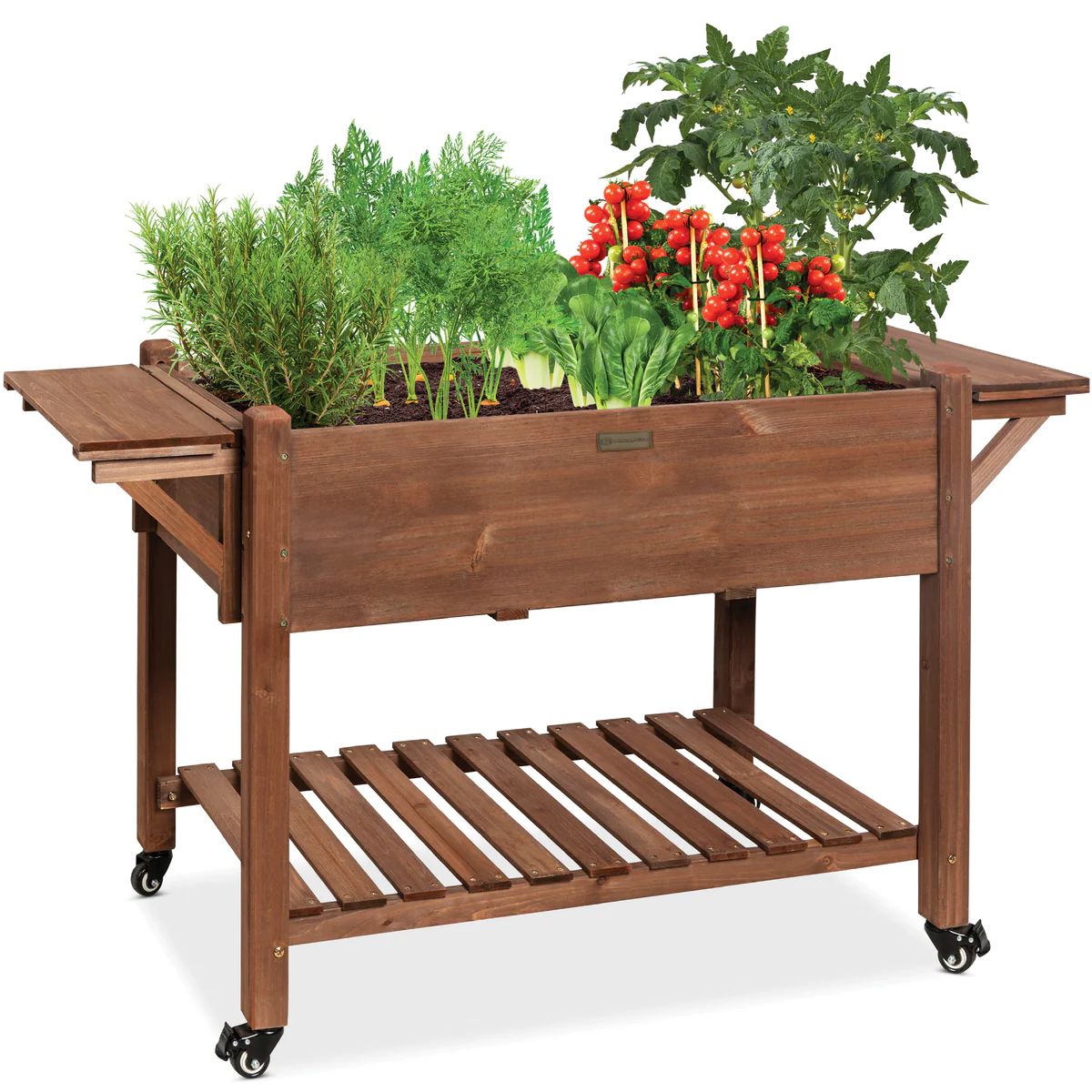 Pre-Stained Mobile Raised Garden Bed Elevated Wood Planter Stand 57x20x33in | Best Choice Products 