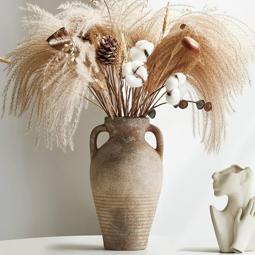 Ceramic Vase with Handles 11 inch Tall Rustic Vases Brown Terracotta Vase,Vintage Decorative Farm... | Amazon (US)