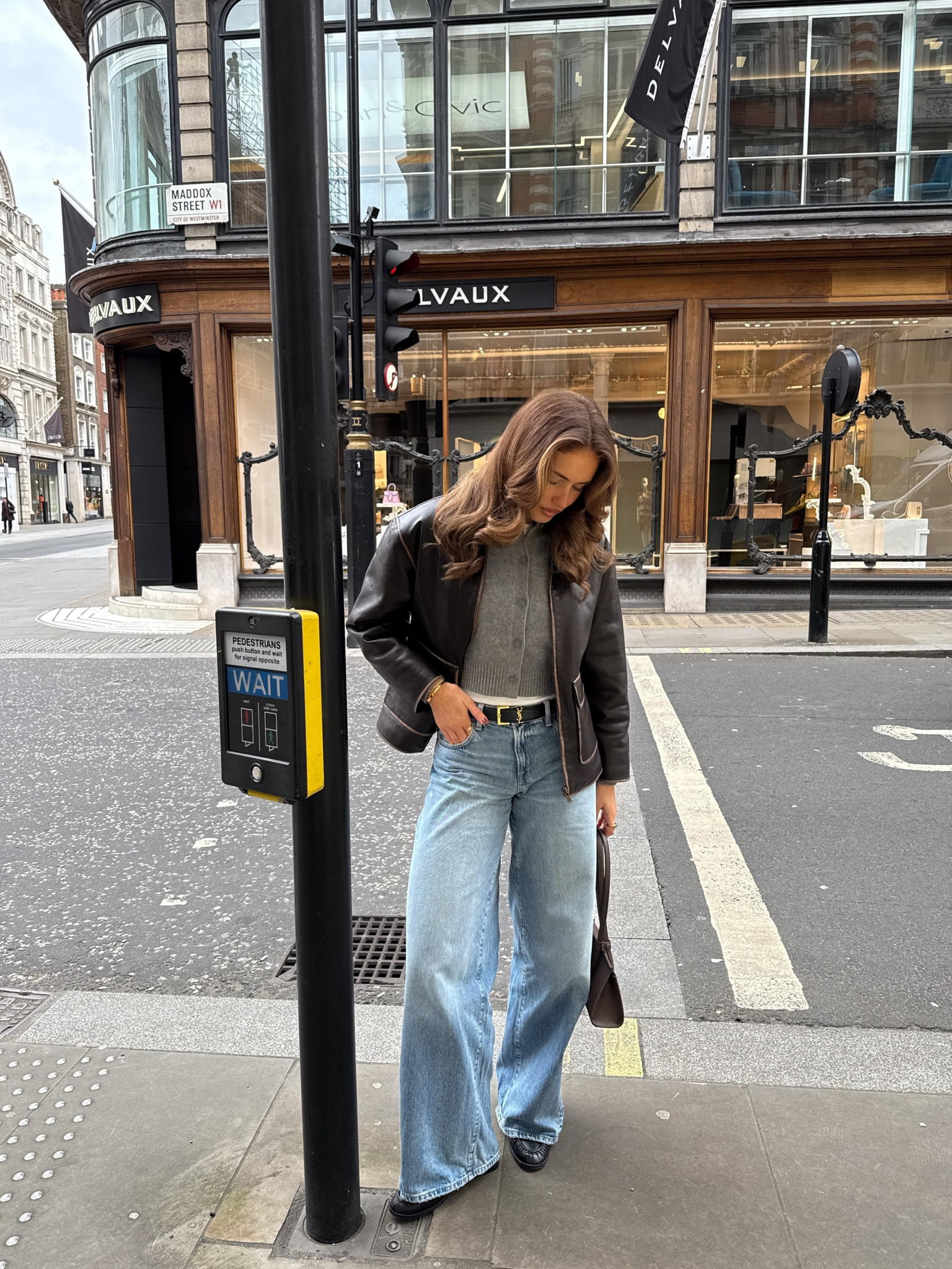 Mango brown leather jacket, Freja nyc espresso bag, cos grey cardigan, mango midrise wide leg jeans, M&S black loafers, Ysl loafers dupe, Marks and Spencer's, asos white tee, brown shoulder bag 

#LTKuk #LTKstyletip #LTKeurope