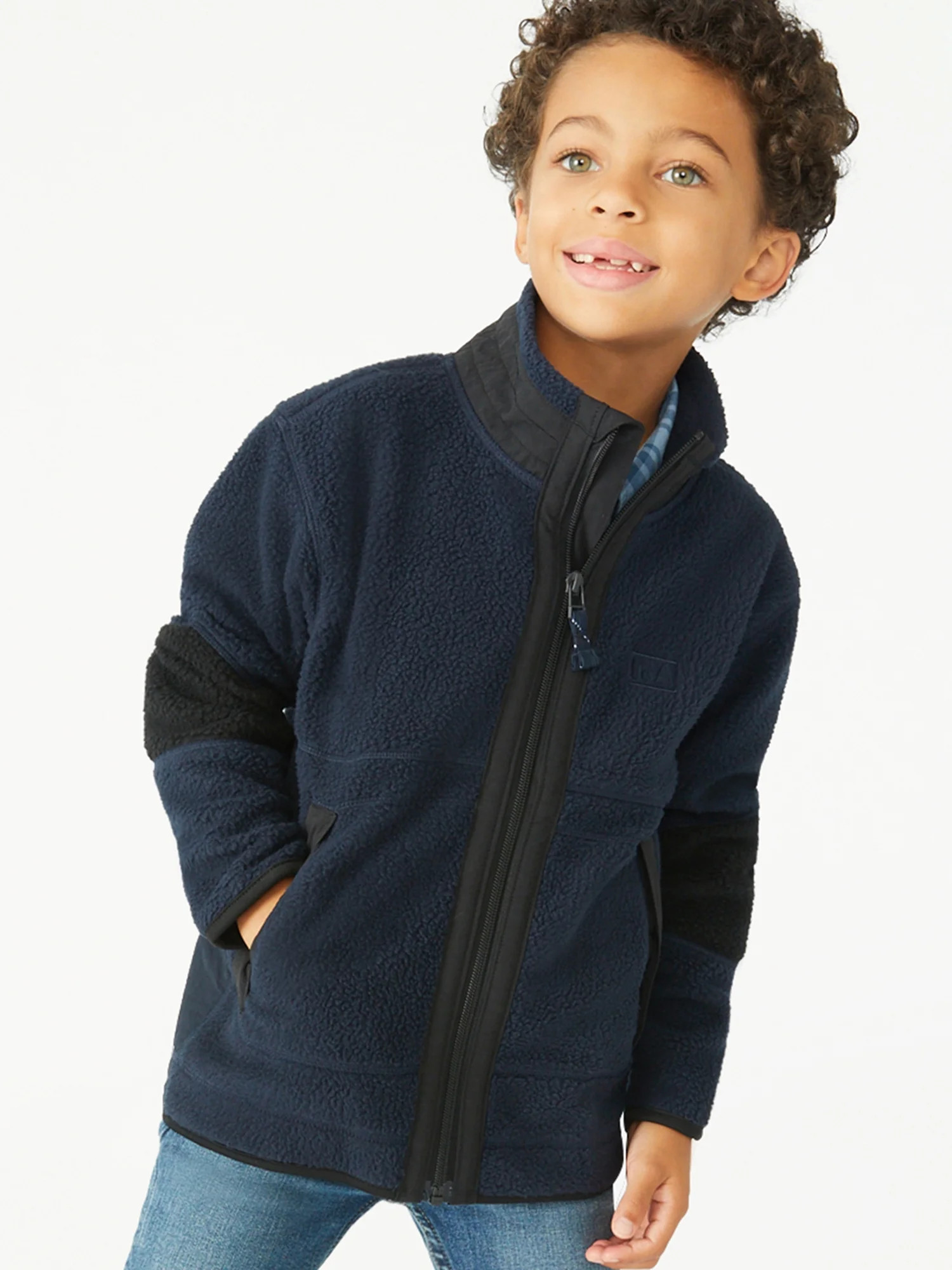 Free Assembly Boys Faux Sherpa Zip Up Jacket, Sizes 4-18 - Walmart.com | Walmart (US)