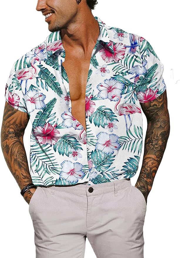 Renaowin Mens Casual Hawaiian Shirt Floral Short Sleeve Button Down Beach Shirts for Men | Amazon (US)