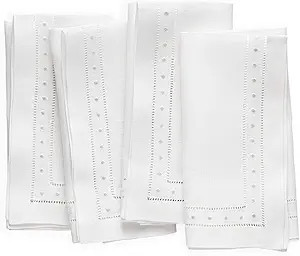 Cloth Linen Napkins - White 18 x 18 inch, Set of 4 Hemstitched Dinner Napkins Cloth with Embroide... | Amazon (US)