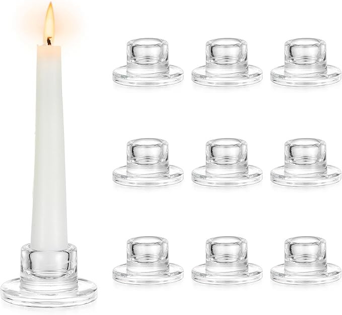 Hewory Glass Taper Candle Holders: 10 PCS Candlestick Holders Clear Short Tapered Candle Holder S... | Amazon (US)