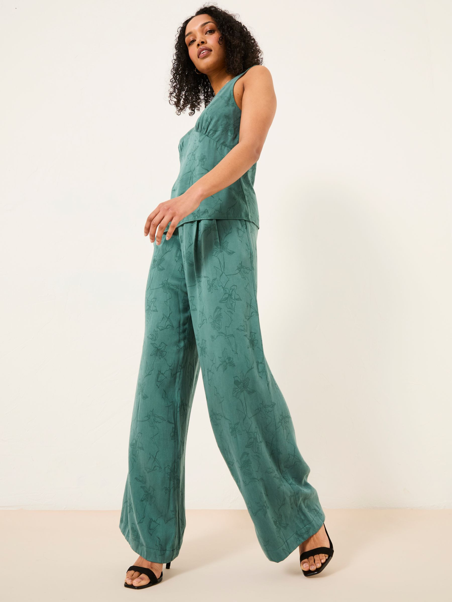 Kingston Jade Green Printed Satin Trousers | FatFace | Fat Face