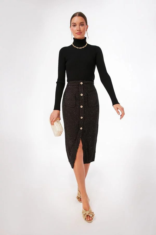 Black Tweed Laurelle Midi Skirt | Tuckernuck (US)