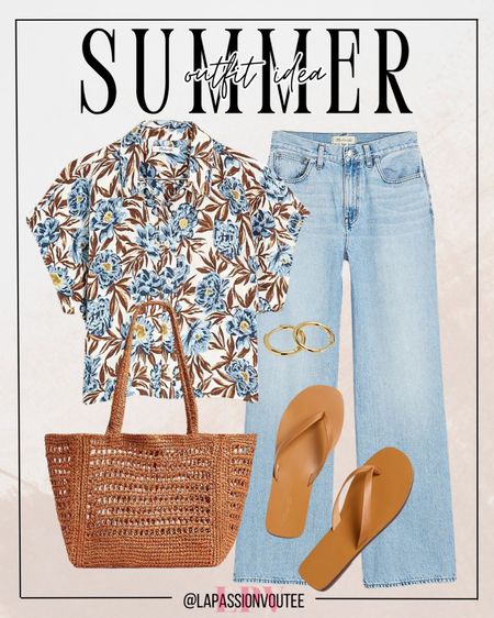 Floral finesse for summer days: Embrace the season with a crop dolman shirt in vibrant florals paired with trendy wide-leg jeans for a laid-back yet stylish vibe. Complete the look with delicate hoop earrings, an open crochet tote bag, and comfy thong slide sandals for effortless charm.

#LTKstyletip #LTKSeasonal