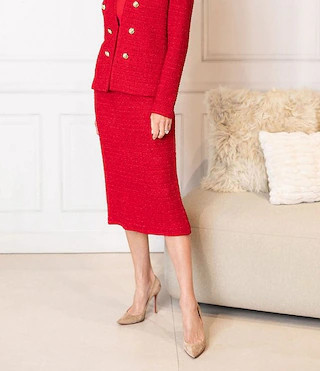 x Tanya Foster Tonal Eyelash Tweed Knit Midi Pencil Skirt | Dillard's