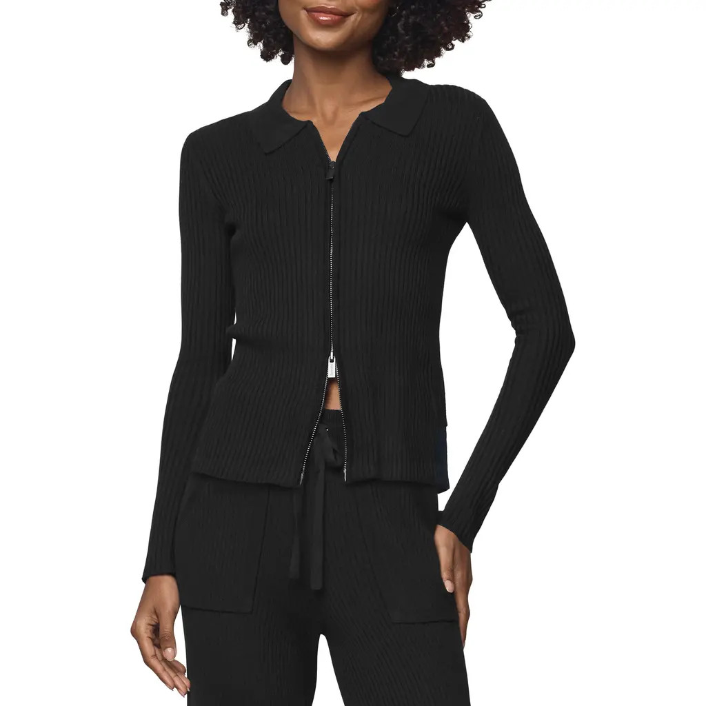 Splendid Georgie Two-Way Zip Sweater in Black at Nordstrom, Size Small | Nordstrom
