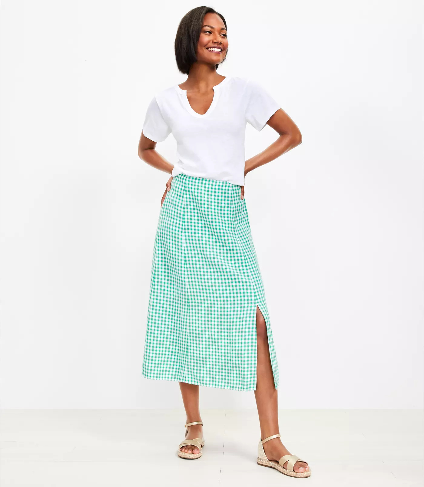 Gingham Side Slit Midi Skirt | LOFT | LOFT