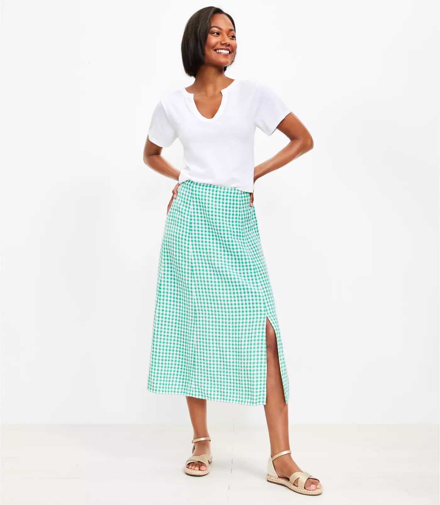 Gingham Side Slit Midi Skirt | LOFT | LOFT