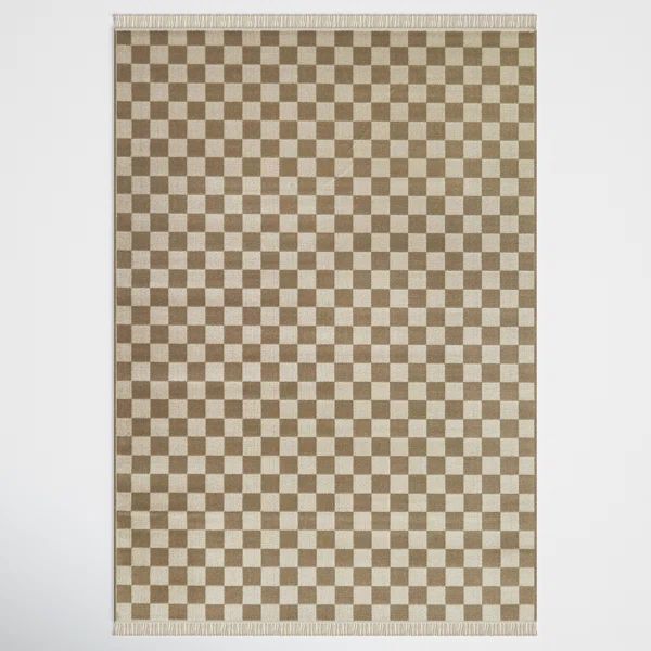 Habra Checkered Recycled Taupe / Ivory Rug | Wayfair North America