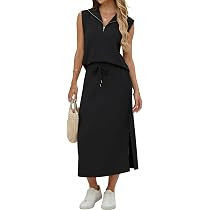 Lepunuo Women Skirt Sets 2 Piece Outfits Casual Half Zip Lapel Cap Sleeve Tops Split Maxi Skirt A... | Amazon (US)