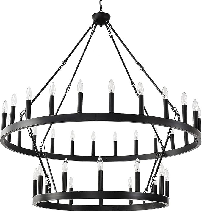 48 Inch Black Wagon Wheel Chandelier,2 Tier 36-Lights Extra Large Round Farmhouse Pendant Light F... | Amazon (US)
