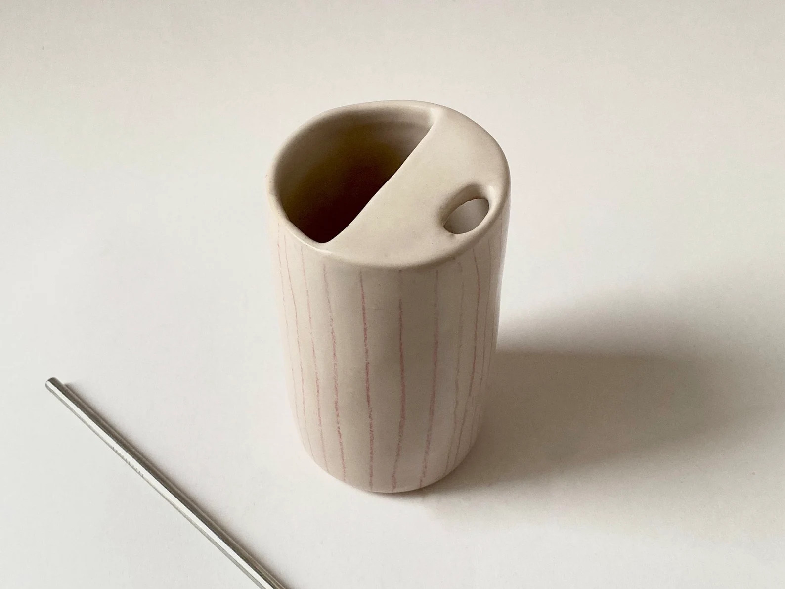 Handmade to Go Cup Striped choose Color Ceramic Cup With Straw Smoothie Cup Lidless Sippy Cup & T... | Etsy (US)