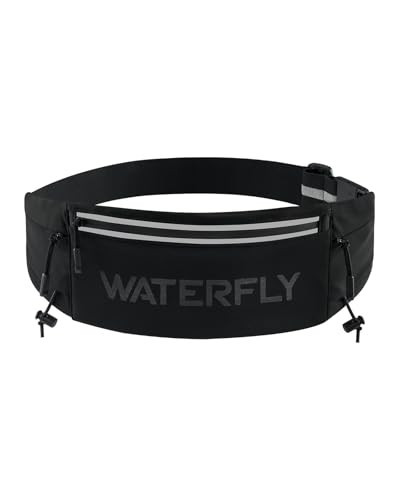 WATERFLY Running Belt Fanny Pack: Breathable 3 Pocket Waist Bag for Men Women Workout Exercise Fitness Phone Holder Fits All Phones - Runner Marathon Jogging Race Belt with Bib Clip Black | Amazon (US)