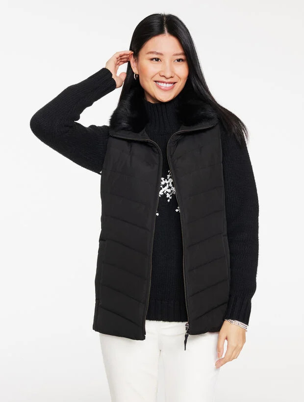 Faux Fur Collar Down Puffer Vest | Talbots